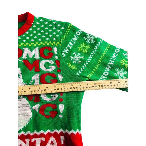Party Ugly Knit Christmas Holiday Santa Pullover Sweater Green Red Medium - Picture 2 of 6